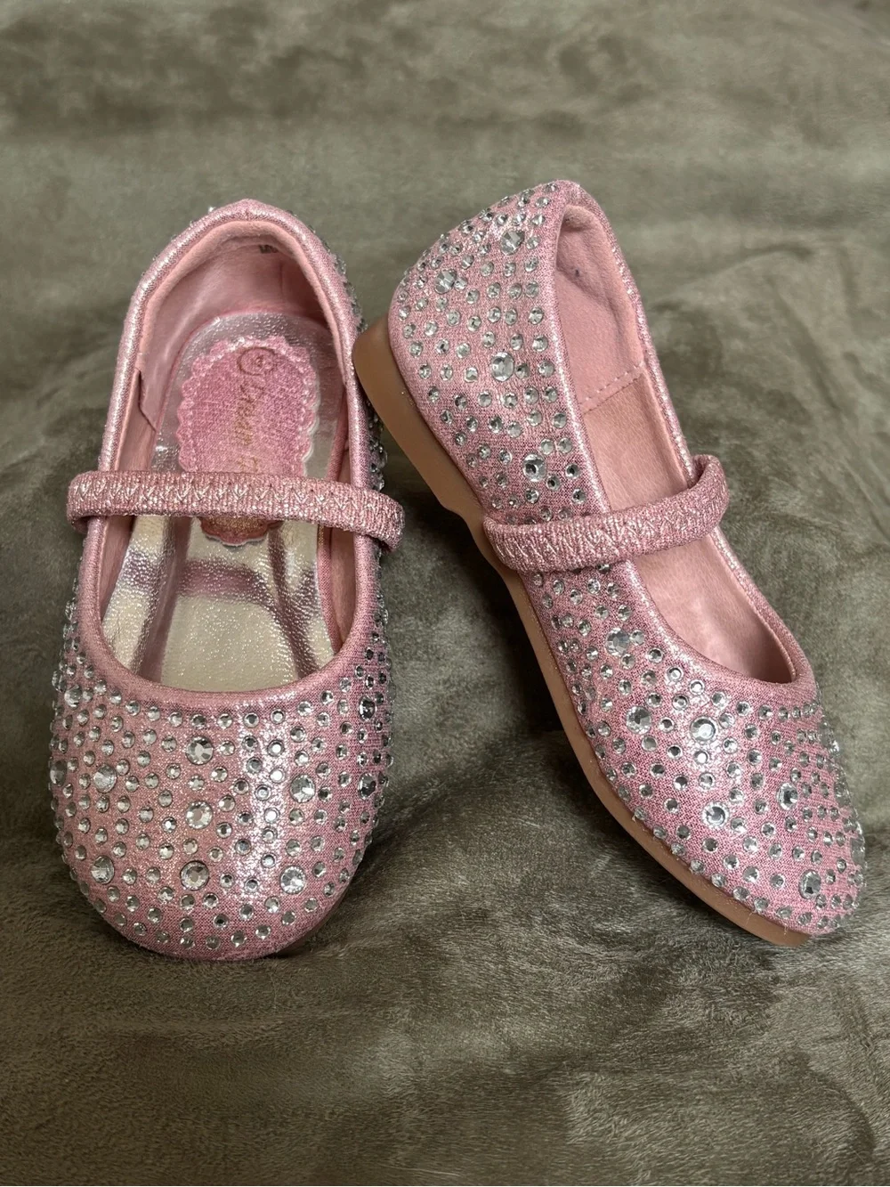 Dream Pairs Pink & Sparkling White Rhinestone Mary Jane Princess Flats Size 4T